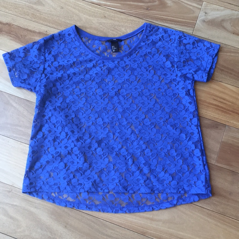 H&M royal blue see through lace top